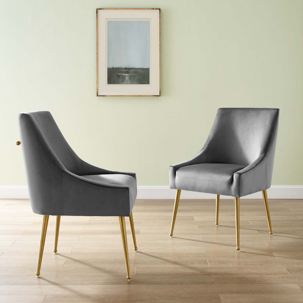 Discern Upholstered Performance Velvet Dining Chair Set of 2 EEI 4148 GRN   Midcentury   Dining Chairs   by Kolibri Decor  Houzz