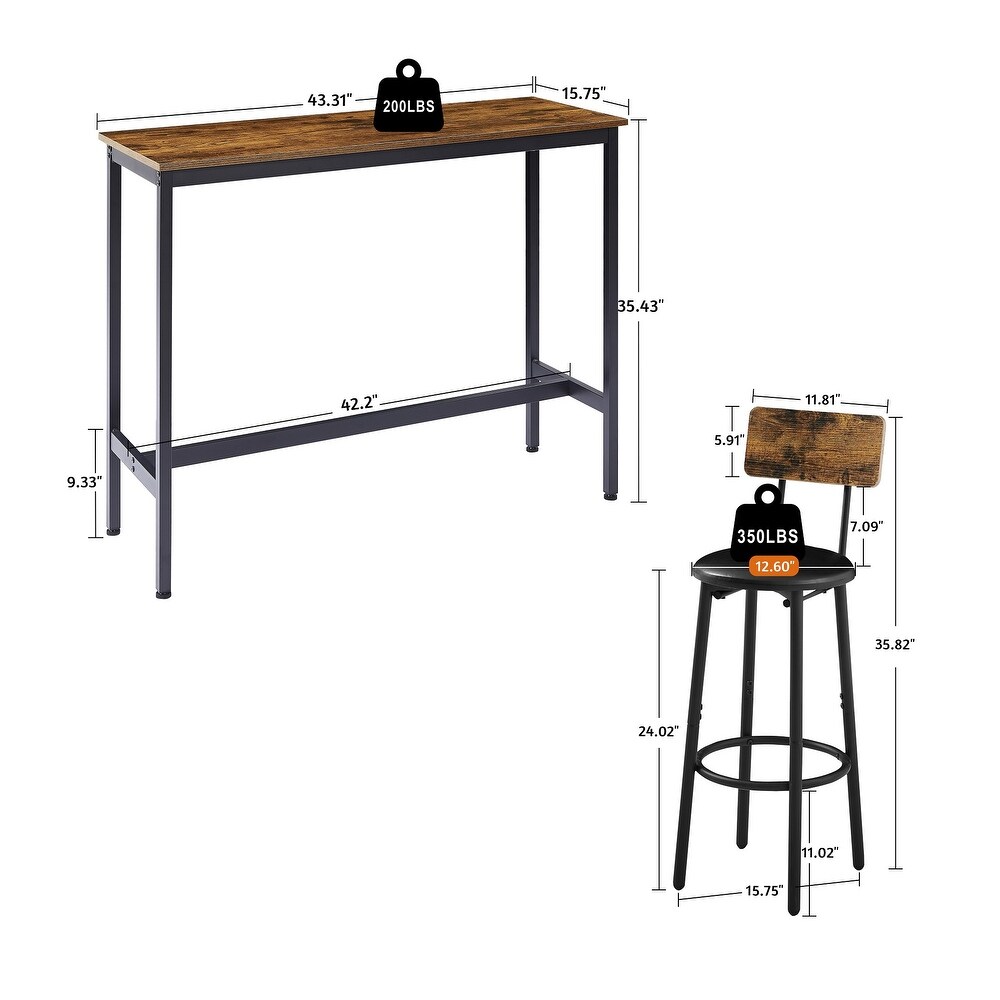 3pcs Industrial Style Bar Table Set with 2 PU Soft Seat Bar Stools