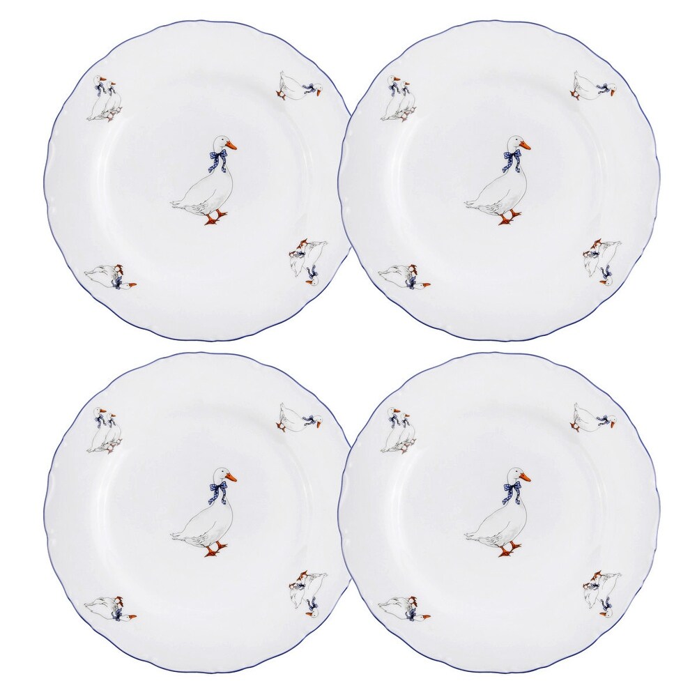 Goose Family White Porcelain Dessert Plate Set of 4   7.5\