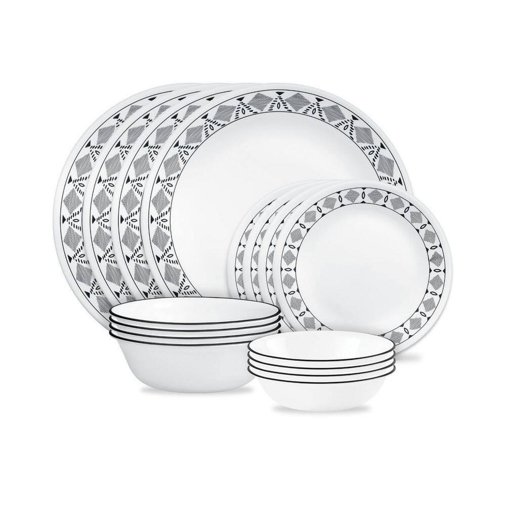 Corelle Cusco 16-Piece Vitrelle Glass Dinnerware Set (Service for 4) in Gray and White 1148571