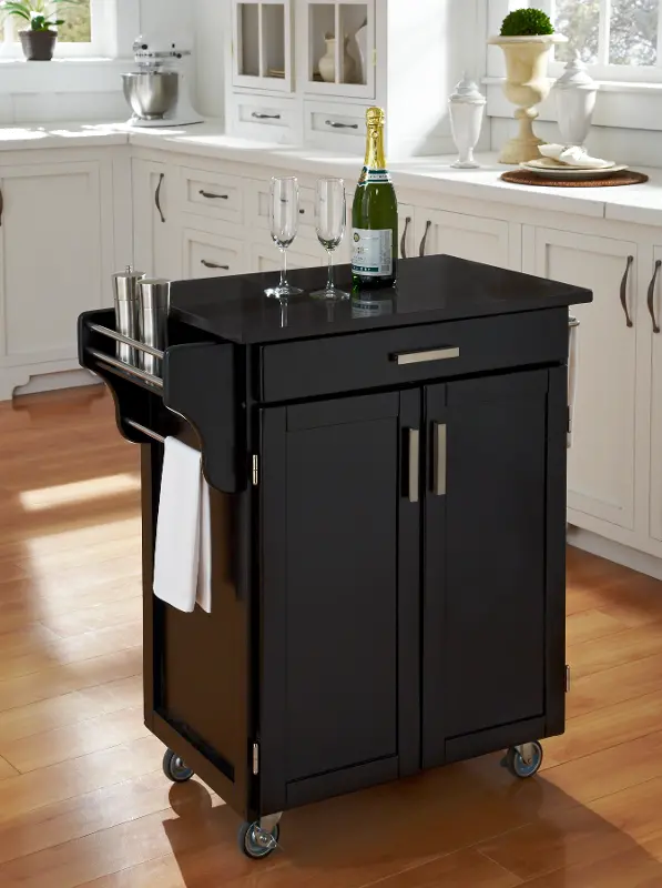 Black Kitchen Cart with Natural Wood Top - Create-a-Cart