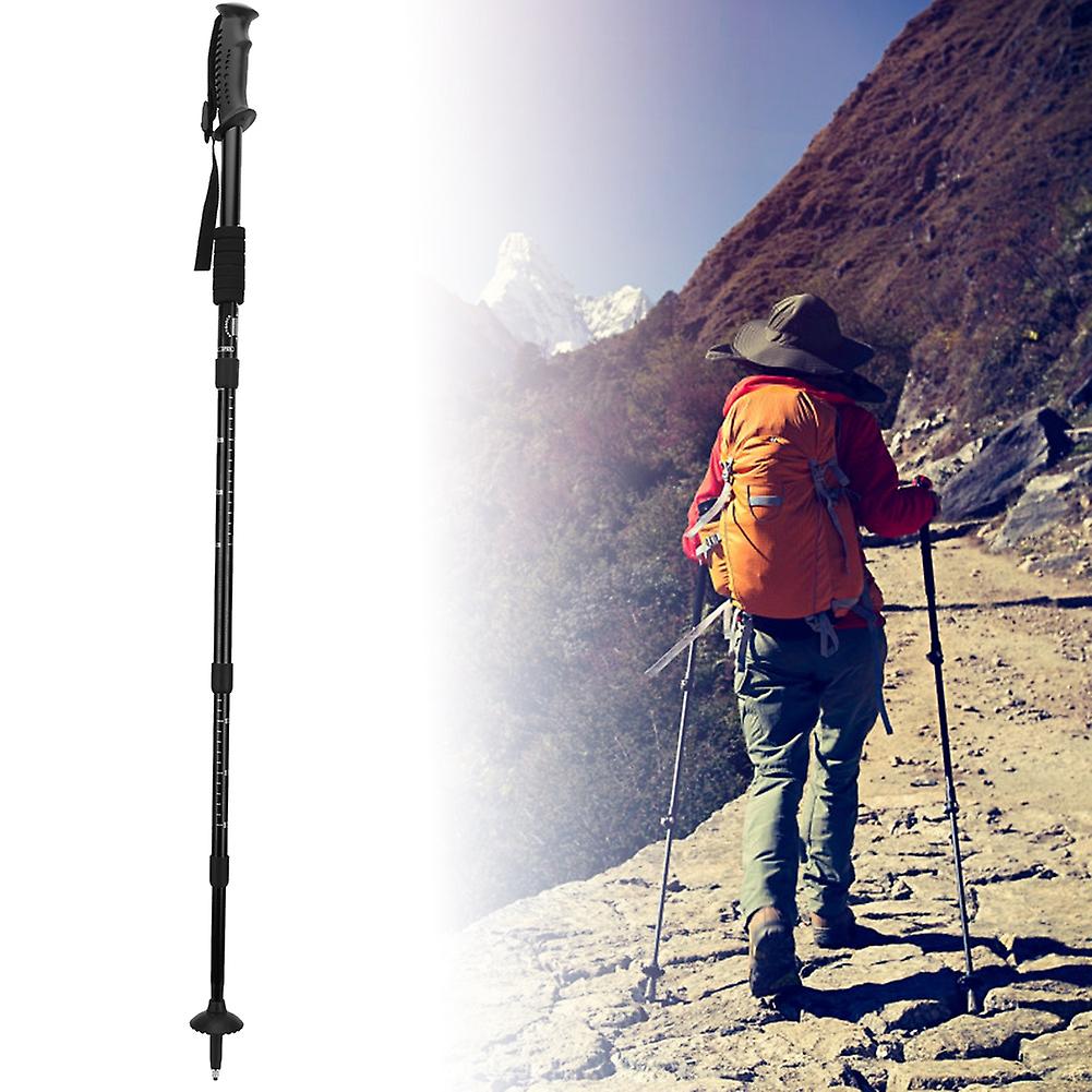 Outdoor Aluminium Alloy 4-sections Suspension Straight Handle Trekking Pole Walking Stick Alpenstock For Climbing Campingblack