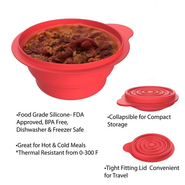 Collapsible Bowls with Lids BPA Free Silicone by Wakeman Outdoors