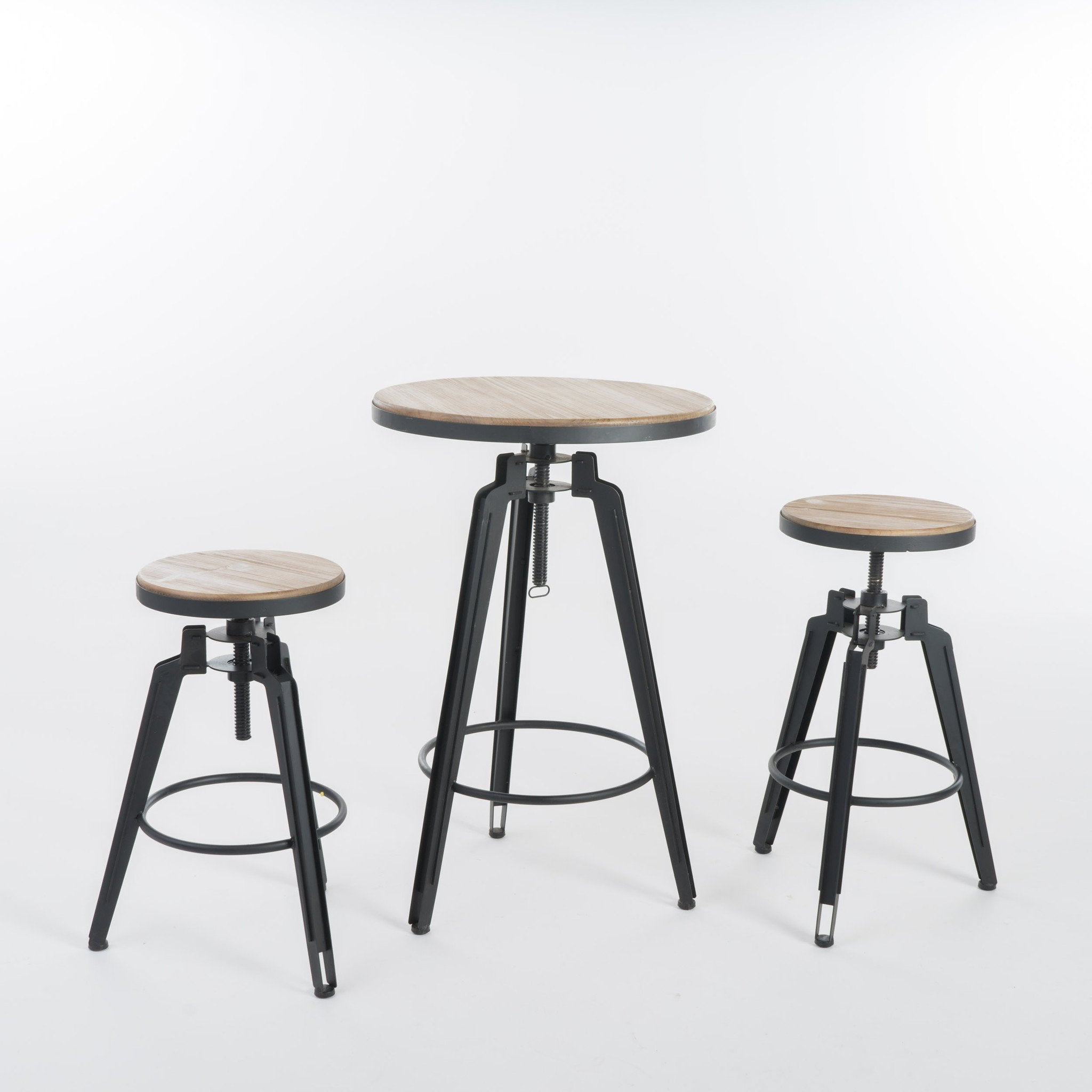 Jessica Modern Industrial Antique Finish Firwood Adjustable Bar Table Set