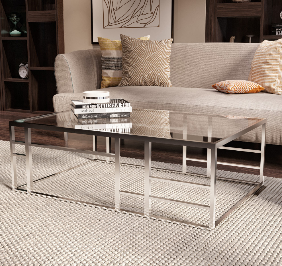 Modrest Stephen Modern Glass and Stainless Steel Coffee Table   Contemporary   Coffee Tables   by Vig Furniture Inc.  Houzz