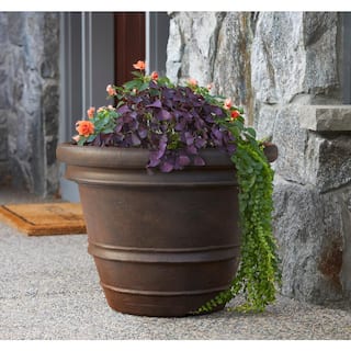 Vigoro 21.8 in. Sutter Creek Java Large Brown Resin Planter (21.8 in. D x 16.1 in. H) US936116