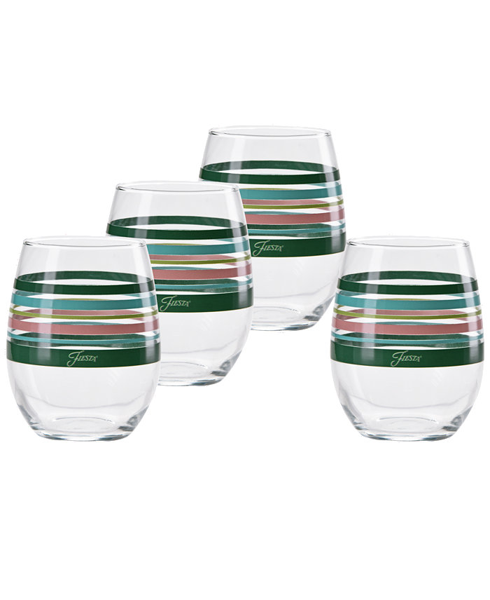 Fiesta Tropical Stripes Stemless Wine Glasses Set of 4