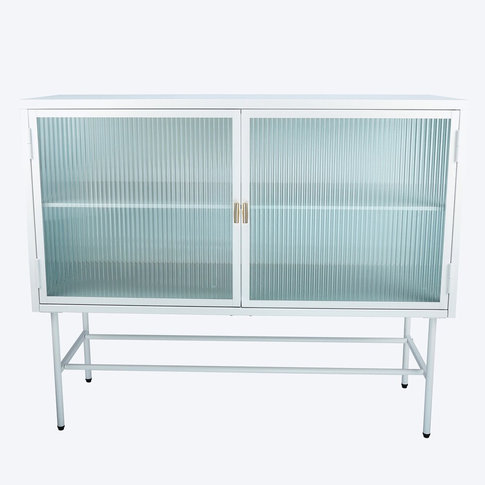 Sideboard Storage Cabinet With Two Fluted Glass Doors