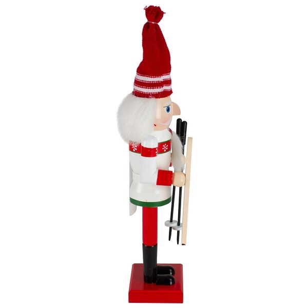 14 Red and White Wooden Skiing Christmas Nutcracker