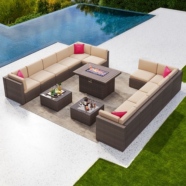 15 Pcs Patio Furniture Sets with 50000 BTU Fire Pit Table