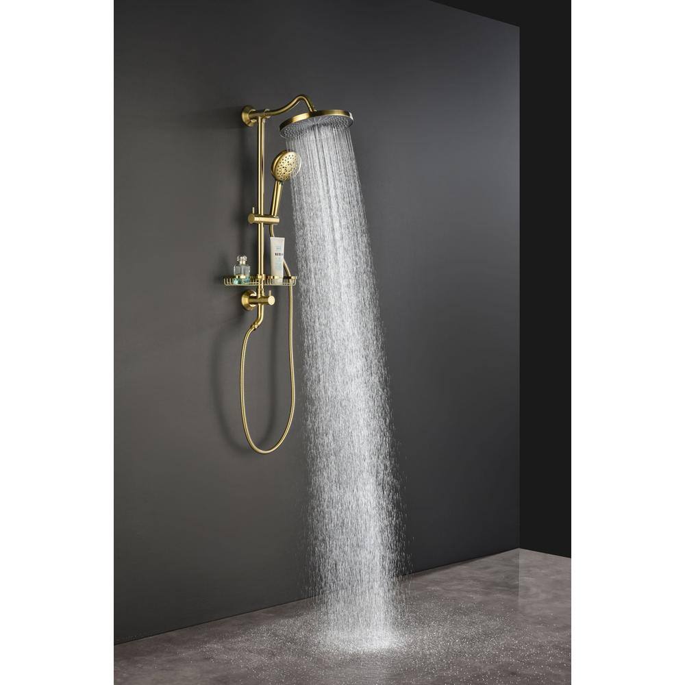 Lukvuzo 4-Spray Multifunction Deluxe Wall Shower System with Adjustable Slide Bar and Soap Dish in Gold HSSA08FS001