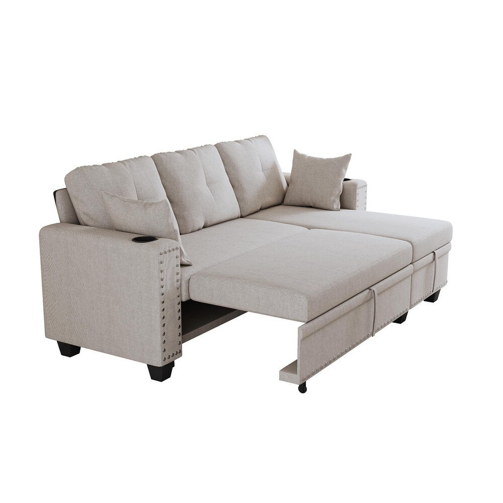 L shaped Sectional Recliner with Pull out Sofa Bed  Chaise Lounge Sofa