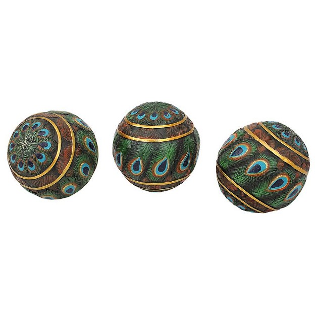 Design Toscano Peacock feathered Orbs Decorative Accent Balls Set Of Three