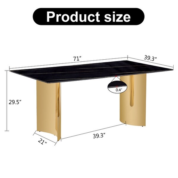 Modern Minimalist Dining Table with Black Patterned Glass Desktop and Golden Metal Legs