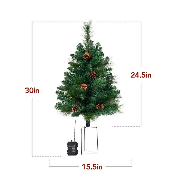 Set of 2 PreLit Pathway Christmas Trees w/ Pine Cones，Timer