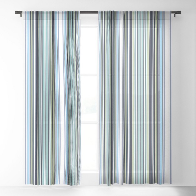 Sheila Wenzel ganny Lavender Mint Blue Stripes Single Panel Sheer Window Curtain Deny Designs