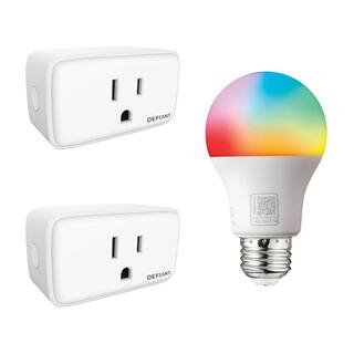 Defiant Smart Hubspace 15 Amp Indoor Plug with A19 60-Watt Color Changing Light Bulb (3-Pack) HPPA11AWBAA