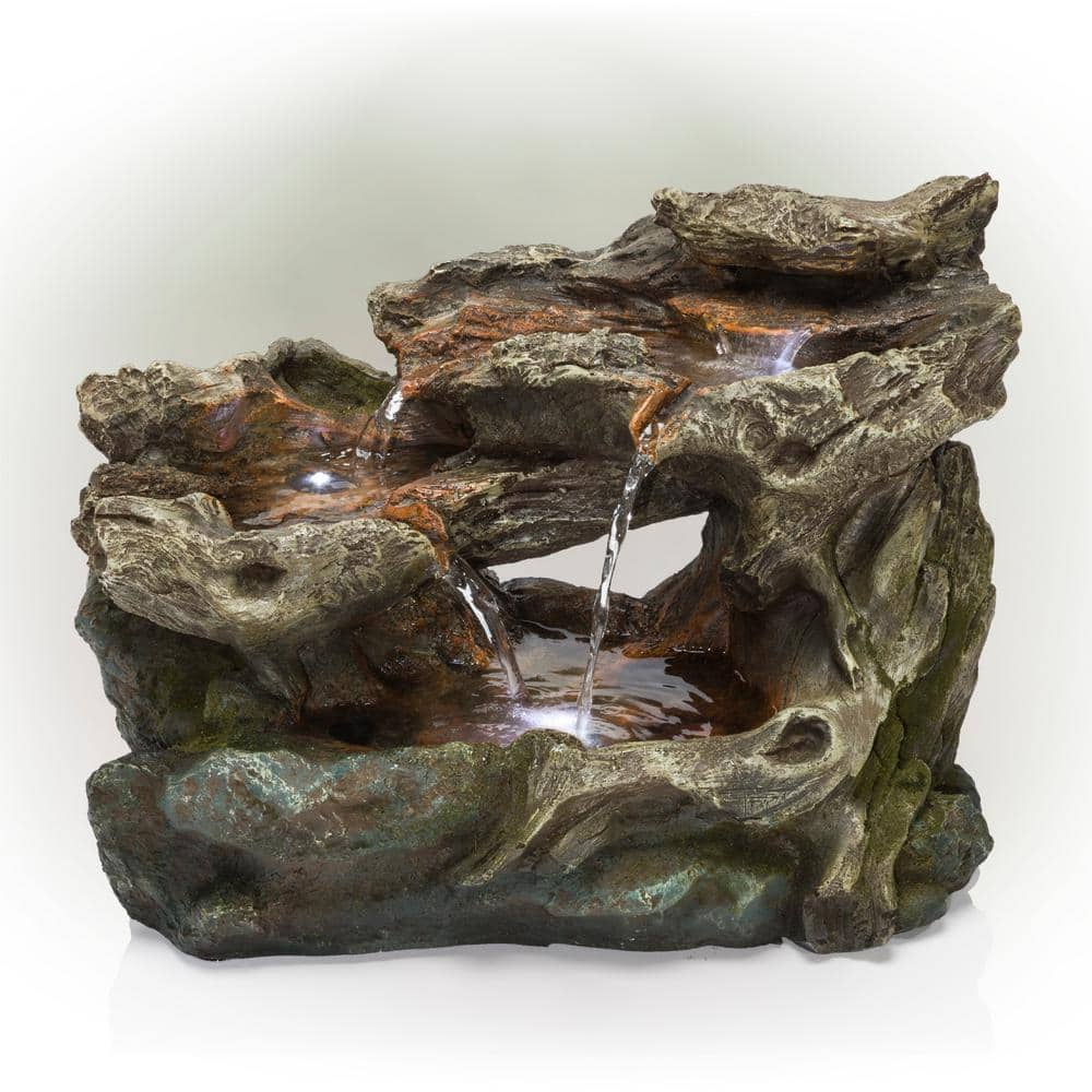 Alpine Corporation 10 in. Tall Tabletop 3-Tier Waterfall Rock Fountain with LED Lights WIN1334