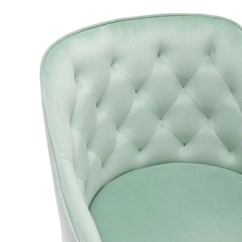 Office Chair with Padded Swivel Seat and Tufted Design， Mint Green