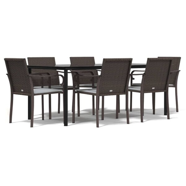 vidaXL Patio Dining Set Table and Chair with Cushions Poly Rattan and Steel