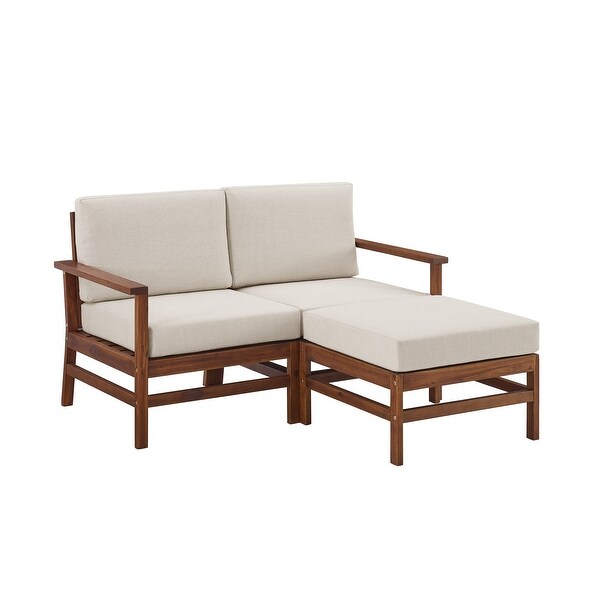 Middlebrook Solid Acacia Patio Love Seat and Ottoman