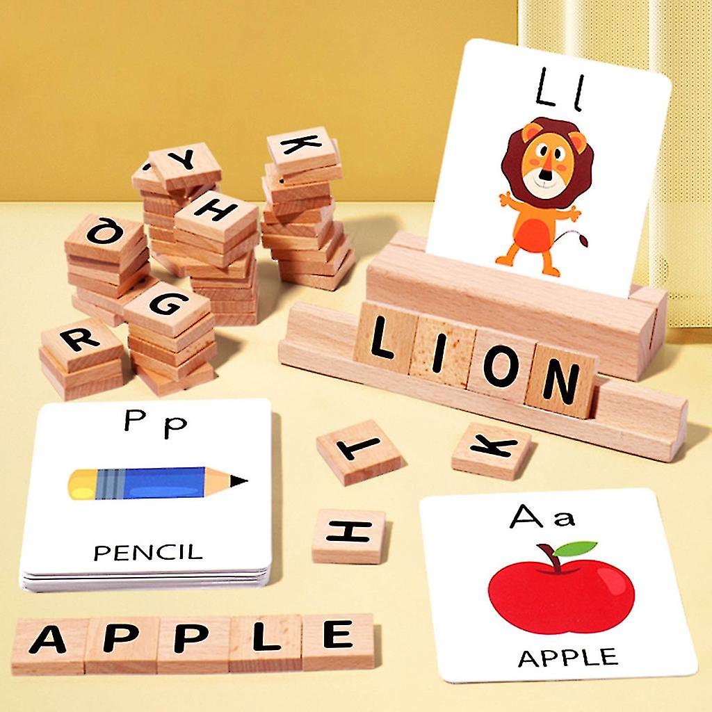 Matching Letter Game Spelling Reading English Alphabet Wood Letters Card Toy