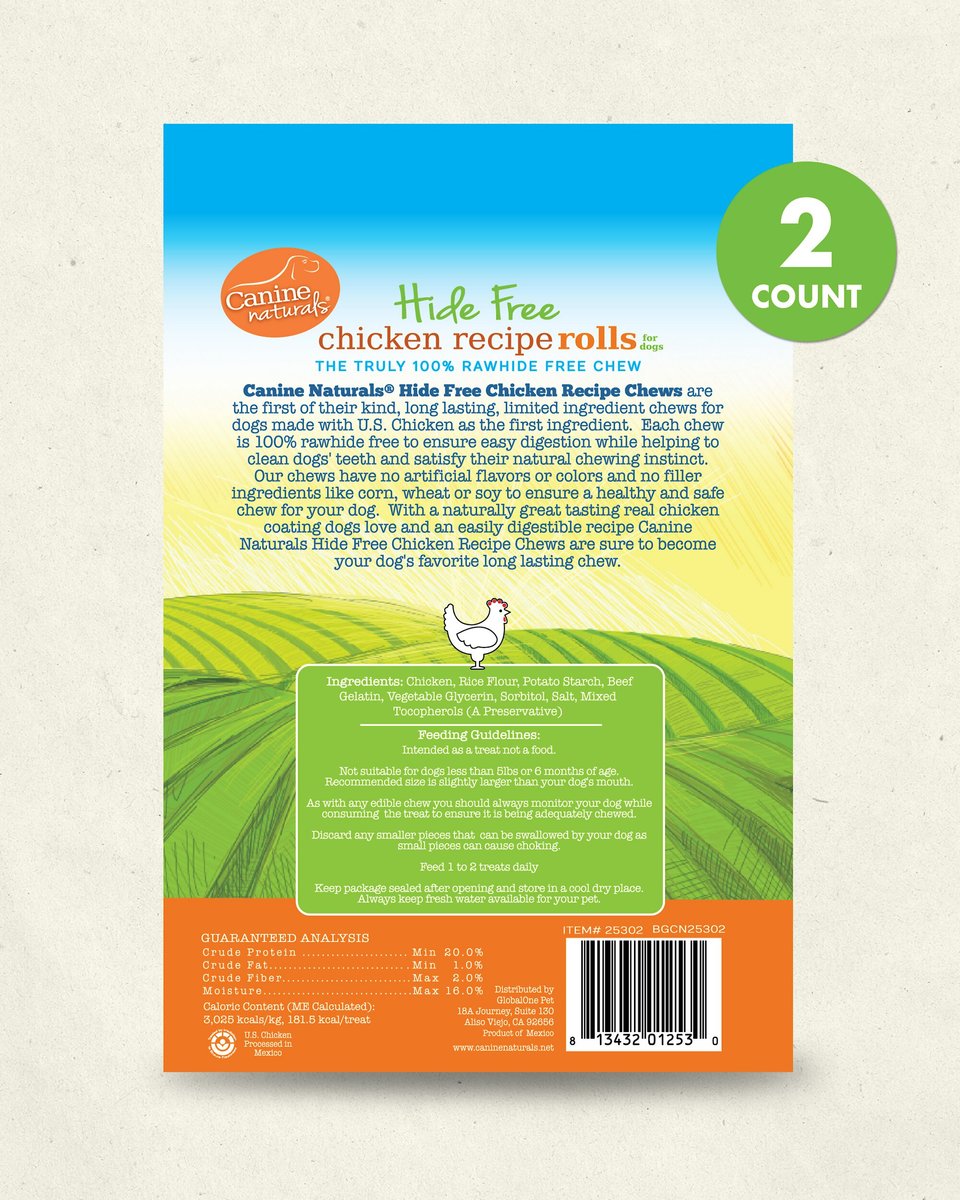 Canine Naturals Hide Free Chicken Recipe Medium Dog Treats， 2 count