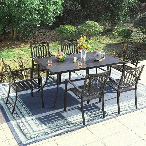 MAISON ARTS Patio Dining Set 7 Piece Metal Rectangle Patio Table with 2.6