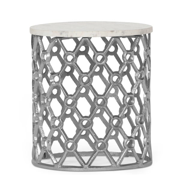 Lenhart Modern Glam Handcrafted Marble Top Aluminum Side Table by Christopher Knight Home - 14.00