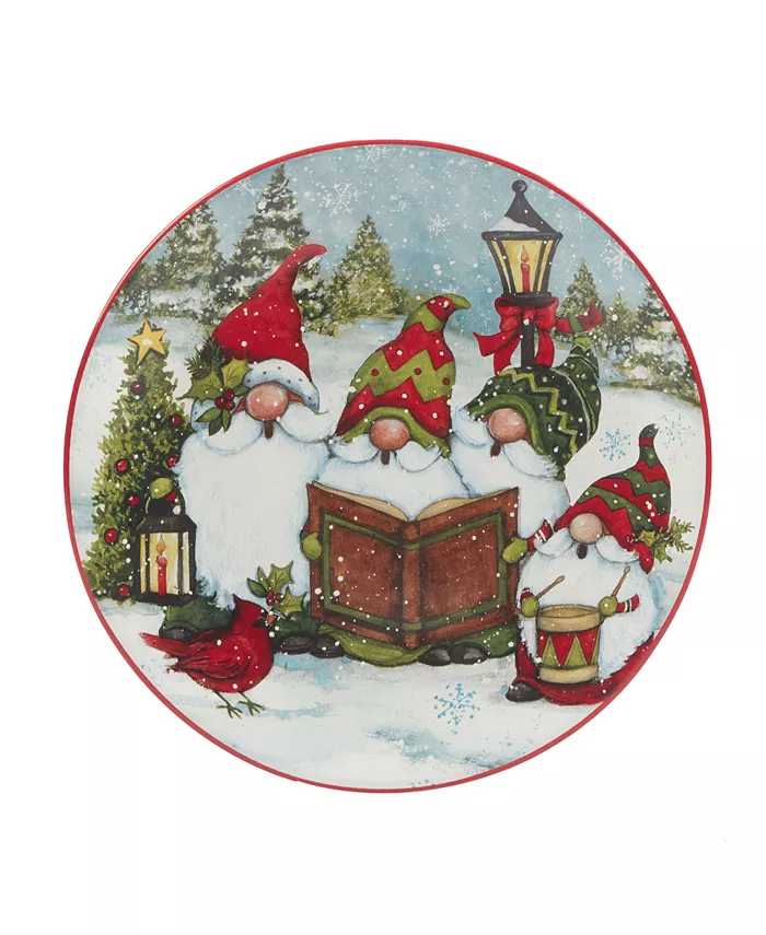 Certified International Christmas Gnomes 9 Dessert Plates Set of 4 Service for 4