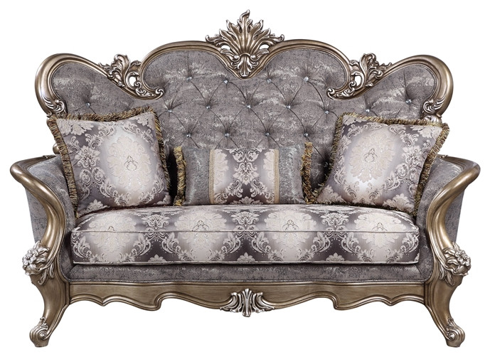 ACME Elozzol Loveseat with 3 pillows in Fabric  ampAntique Bronze Finish   Victorian   Loveseats   by Homesquare  Houzz