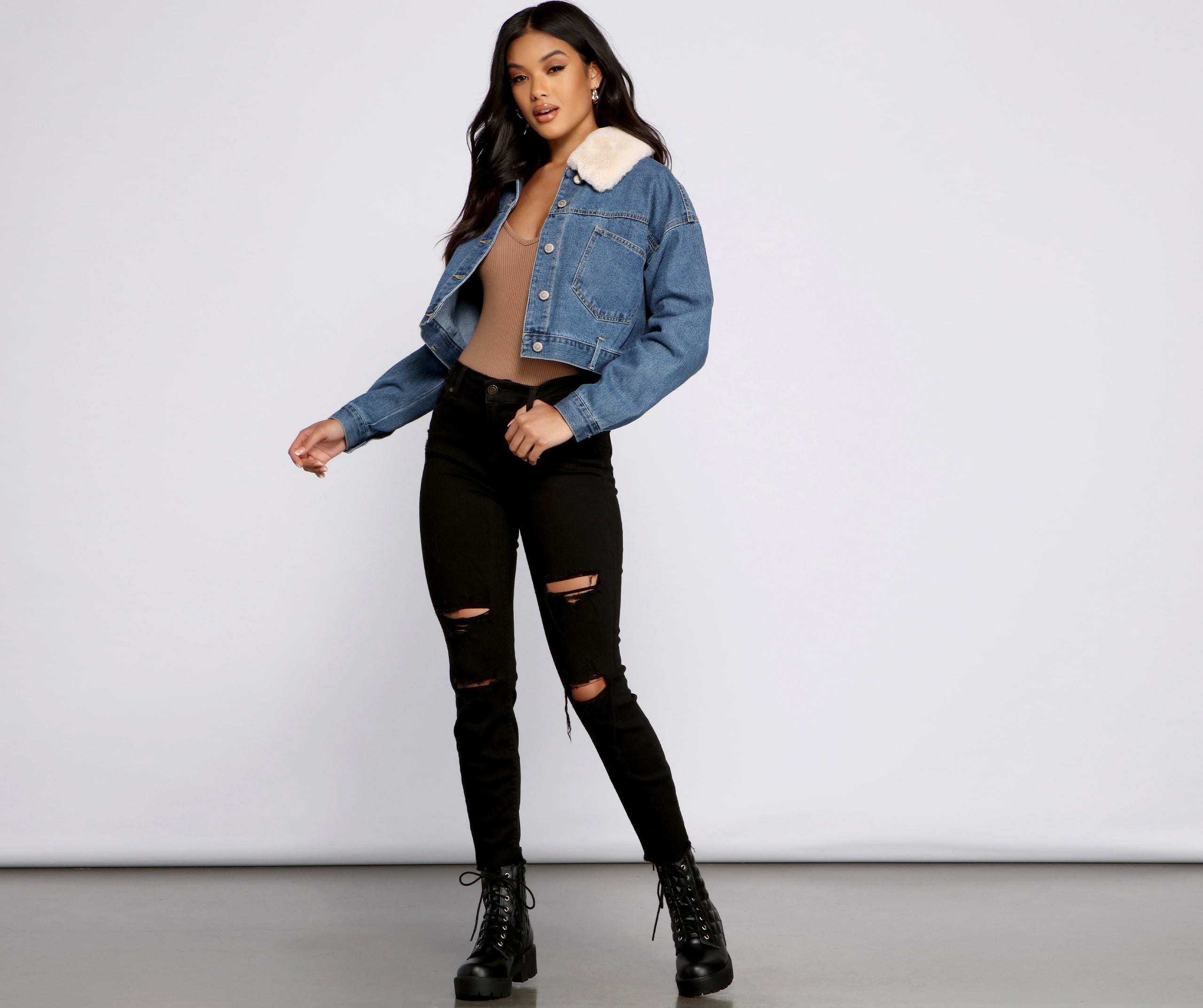 Fab N' Cozy Faux Fur Denim Jacket