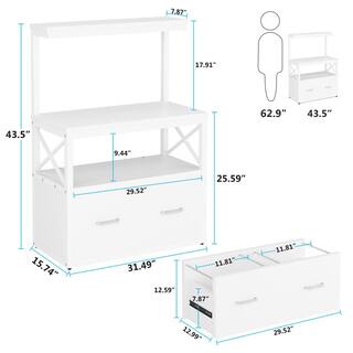 TRIBESIGNS WAY TO ORIGIN Earl White Particle Board Lateral File Cabinet Printer Stand with 3 Open Shelves and 1 Drawer HD-JW0102