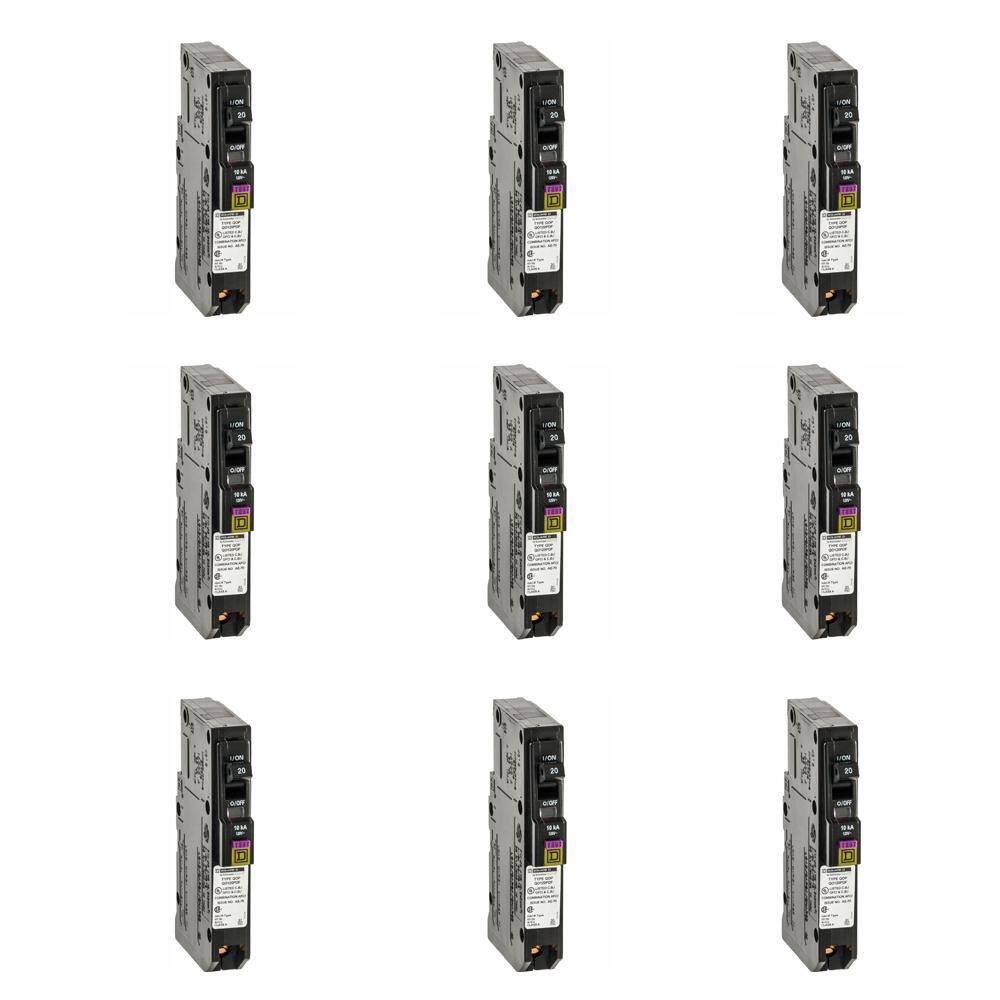 Square D QO 20 Amp Single-Pole Plug-On Neutral Dual Function (CAFCI and GFCI) Circuit Breaker (9-pack) QO120PDFC9