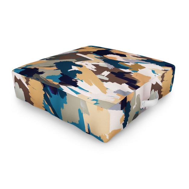 Ninola Design Artistic Texture Blue Gold Outdoor Floor Cushion Deny Designs