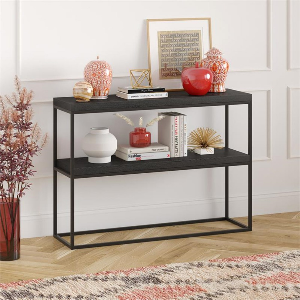 Maklaine Industrial 42 quotSteel Console Table in Black   Industrial   Console Tables   by Homesquare  Houzz