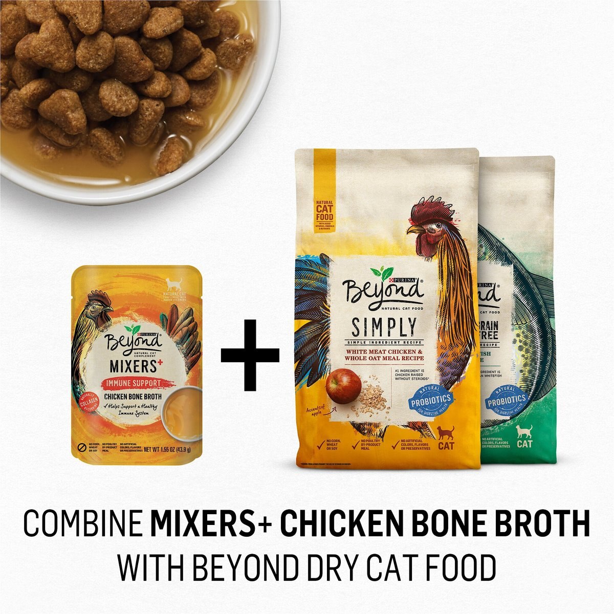 Purina Beyond Mixers Immune Support Chicken Bone Broth Wet Cat Food Complement， 1.55-oz pouch， case of 16