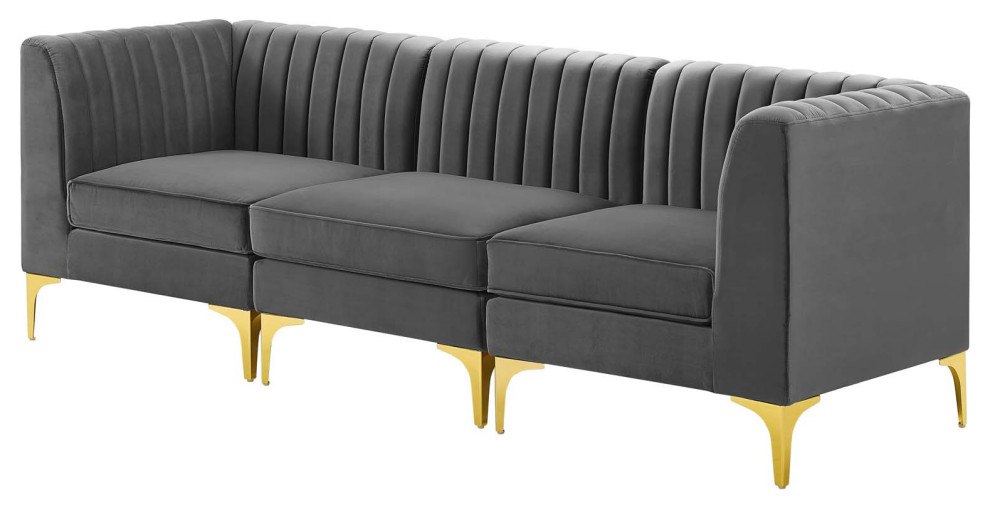 Tufted Sofa  Velvet  Gray  Modern  Living Lounge Hotel Lobby Hospitality   Midcentury   Sofas   by House Bound  Houzz