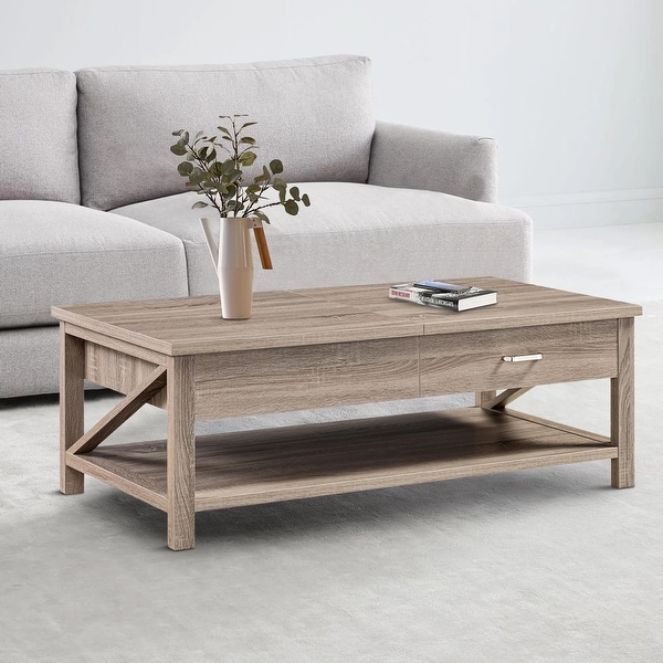 47 Inch Modern Coffee Table， Half Lift Top， Hidden Storage， Taupe Finish