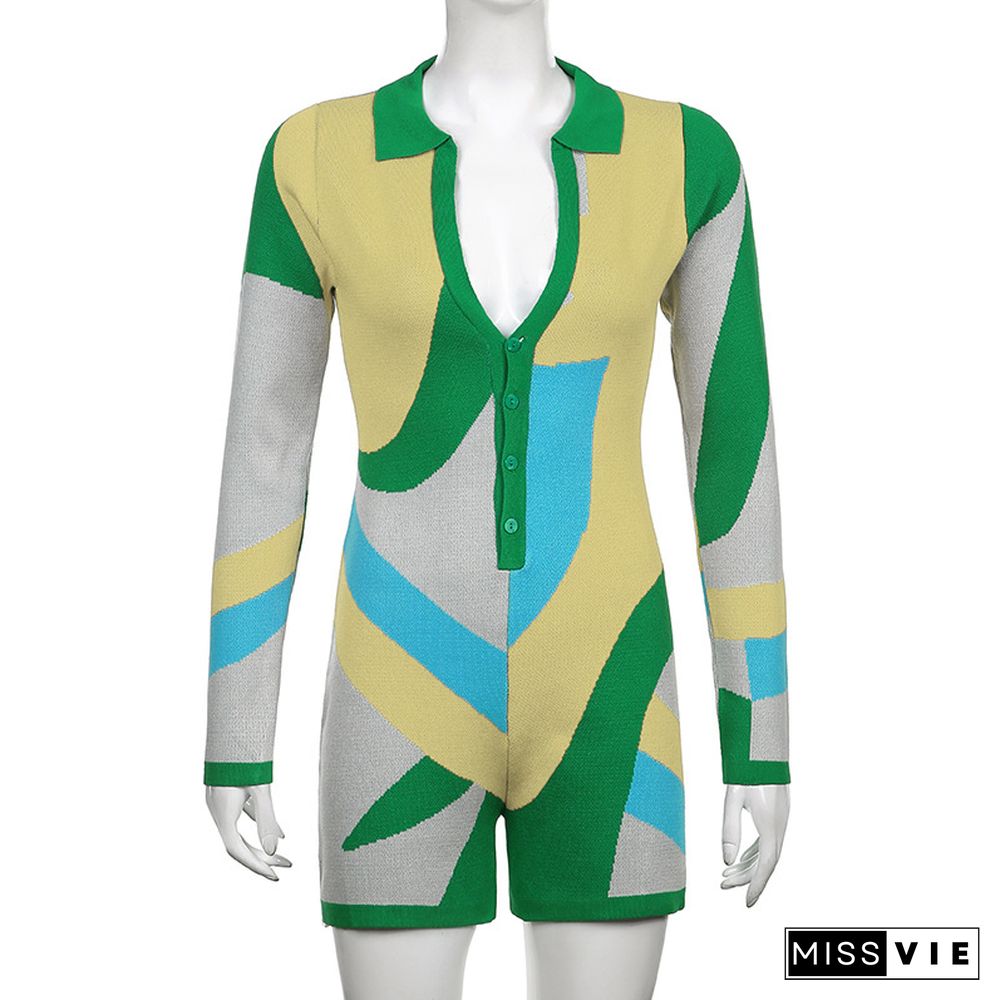 Color Block Stitching Y2K Long Sleeve Rompers