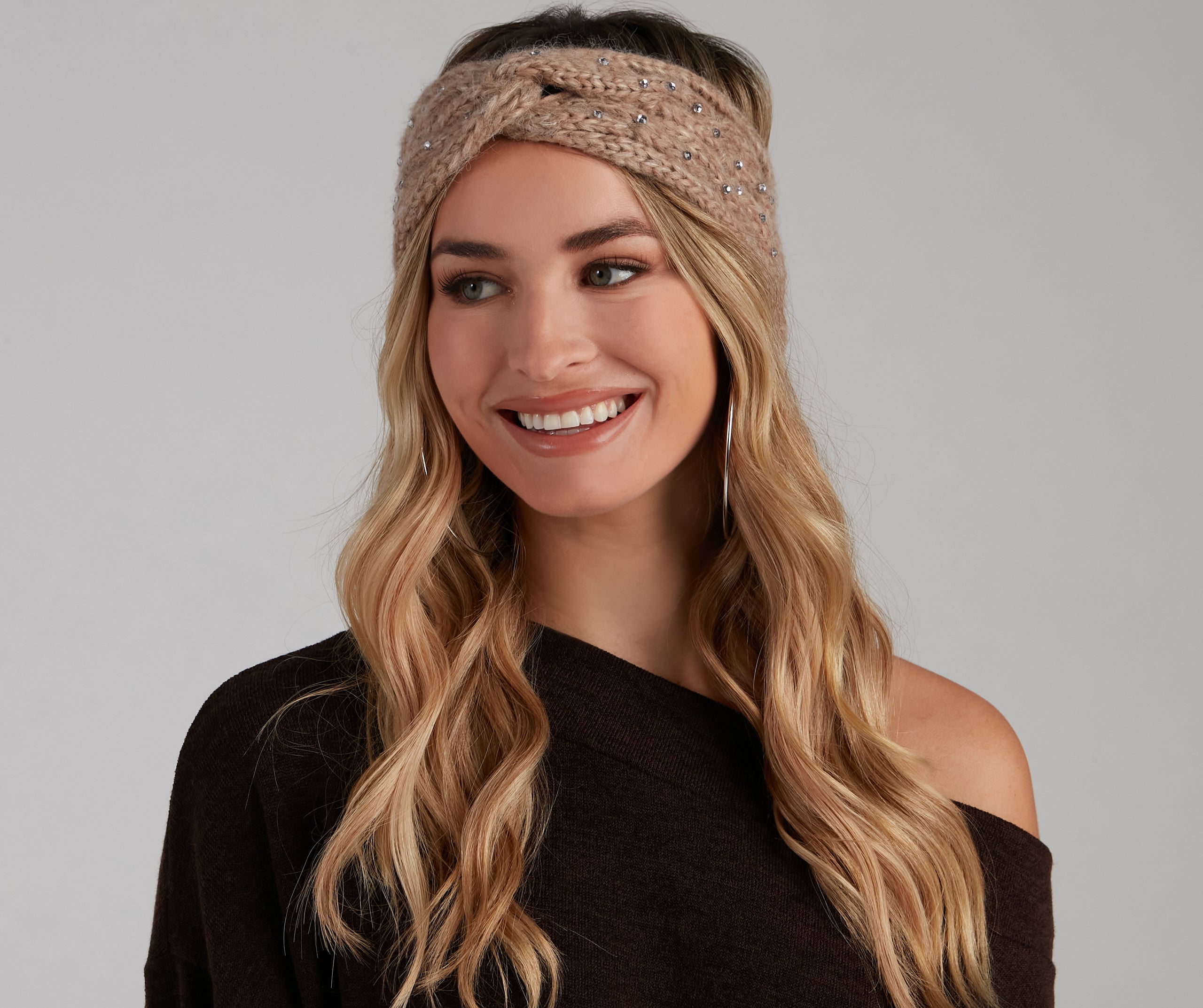 PLACEHOLDER - Perfect Shine Rhinestone Cable Knit Headband