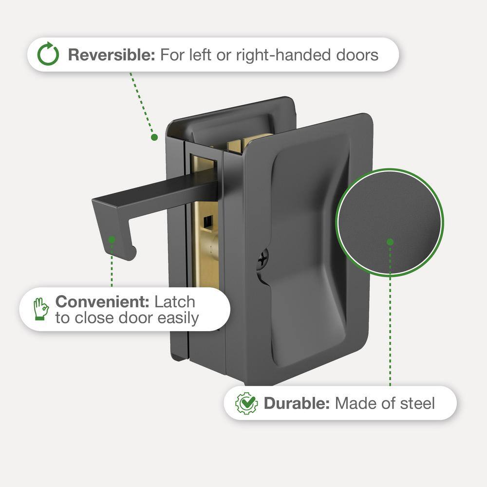 Onward 3-14 in. (82 mm) Black Pocket Door Pull with Passage Handle 1700FBPSBC