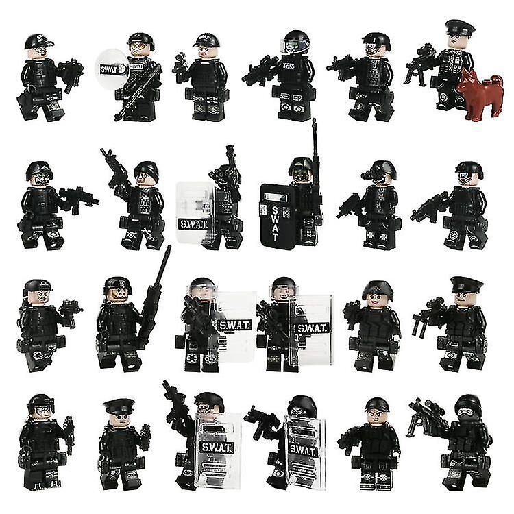 24pcs Swat Building Block Minifigure Toy With Weapon