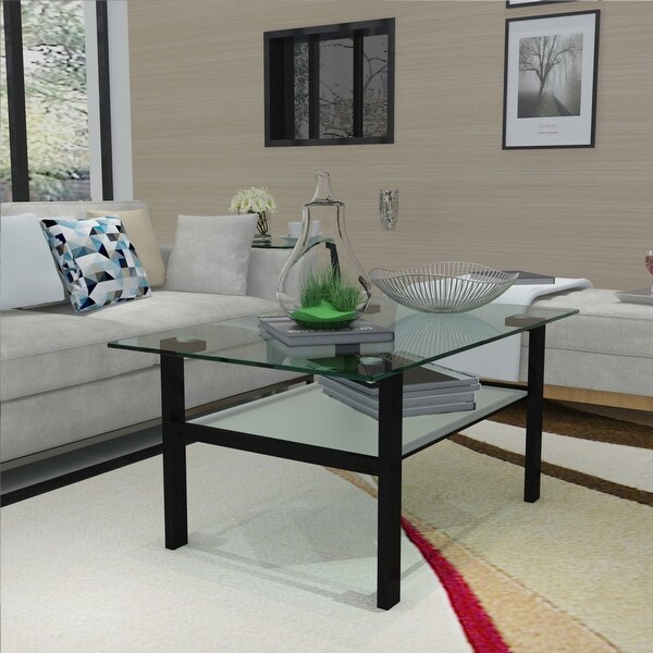 Transparent Glass Black Coffee Table Modern Simple Living Room Coffee Table Side Center Table