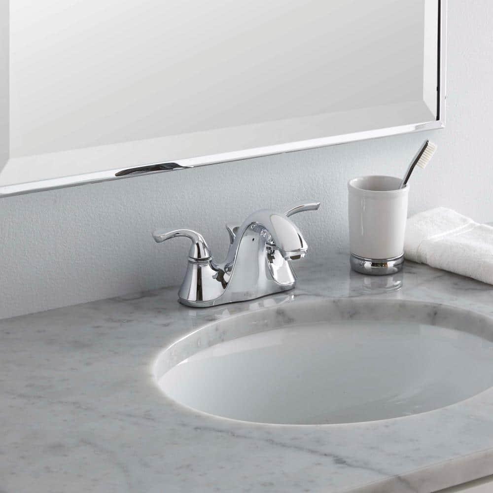 KOHLER Forte 4 in Centerset 2Handle LowArc WaterSaving Bathroom Faucet in Polished Chrome with Sculpted Lever Handles