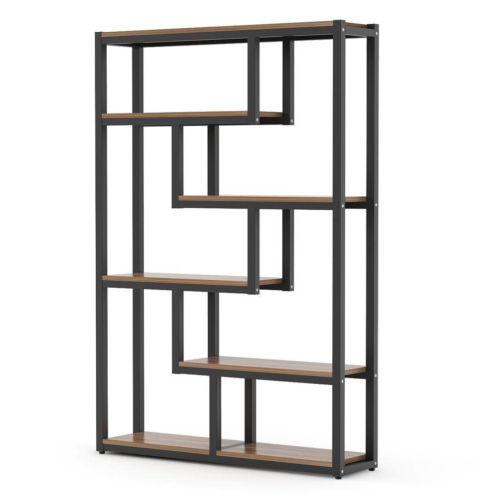 TRIBESIGNS WAY TO ORIGIN Benjamin 69.3 in. Rustic Brown Wood 6-Shelf Etagere Bookcase with Sturdy Metal Frame HD-C0049