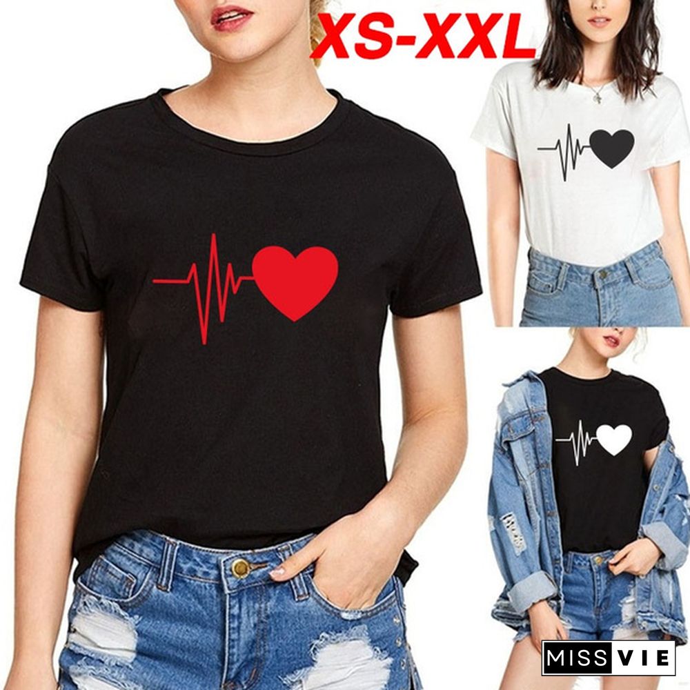 Summer Cotton Casual Love Women's T-shirt Printing Harajuku Fashion Solid Short Sleeve T-shirt Women's Shirt and T-shirt