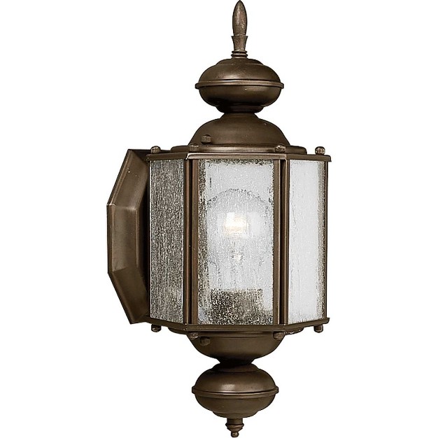 Progress Lighting Roman Coach 1 light Small Wall Lantern In Antique Bronze With Seeded Glass Shade