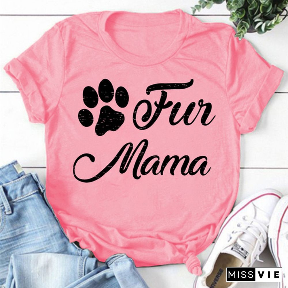 Hot Fun Mama Printed T-Shirts For Women Summer Short Sleeve Tee Shirts Round Neck Casual Summer Ladies Tops