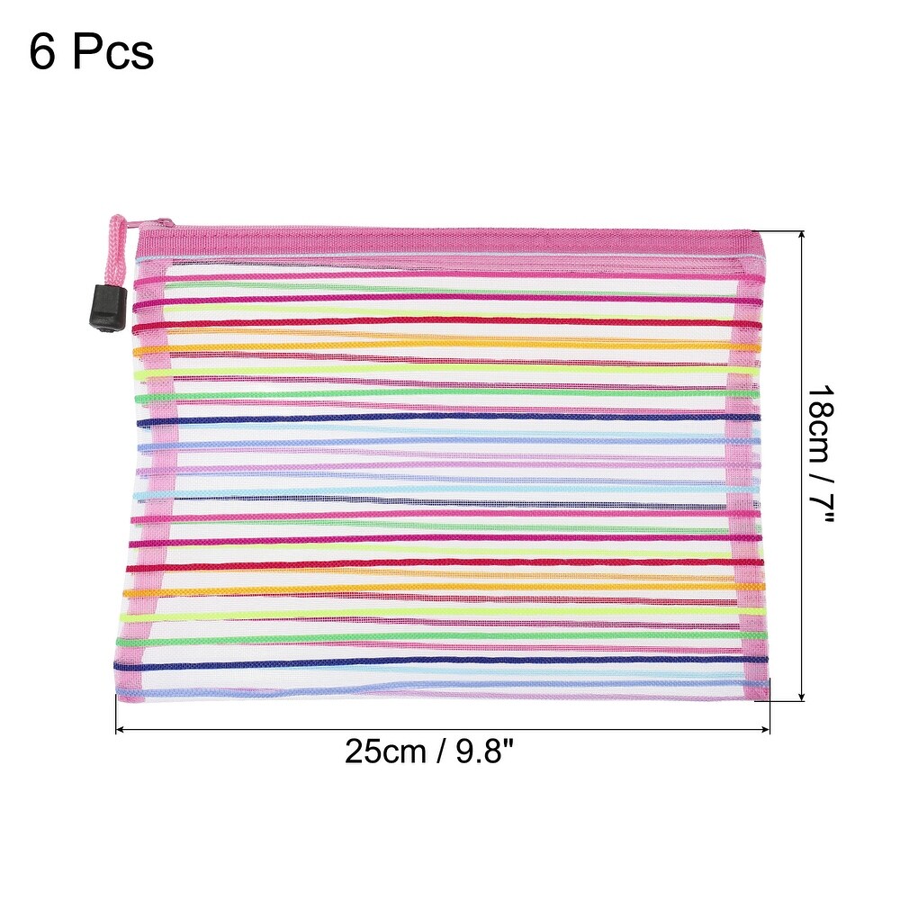 6 Pcs Mesh Zipper Pouches  A5 Colorful Document Bags Storage Organizer   9.8 x 7 inch